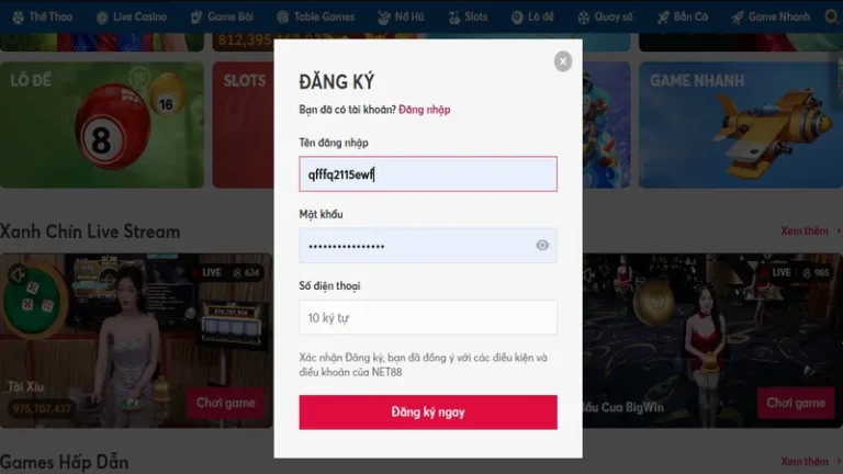 Net88 cho phép đăng ký tài khoản nhanh